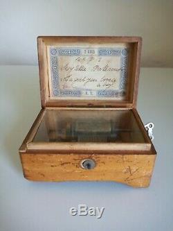 A Rather Lovely Old Cylinder Movement Wooden Music Box. Made In Switzerland