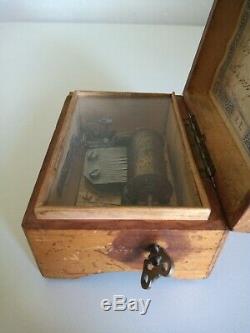 A Rather Lovely Old Cylinder Movement Wooden Music Box. Made In Switzerland