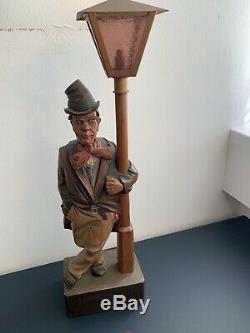 A Vintage German Karl Griesbaum Automation Wood Carved Whistler And Lamp