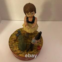 ANRi Carved Wood Music Box Girl With Frog