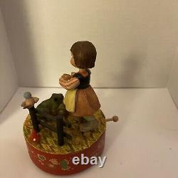 ANRi Carved Wood Music Box Girl With Frog