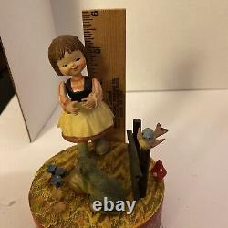 ANRi Carved Wood Music Box Girl With Frog