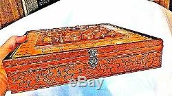 ANTIQUE 19c FRENCH WOOD CARVED WithCARVED MEDALLION ON TOP BOX FOR MUSIC PAPER