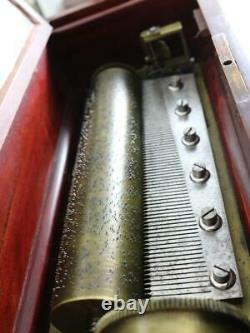 ANTIQUE CYLINDER MUSIC BOX sounds great CLOCK WORK B. A. BREMOND 6 AIRS hear now