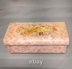 ANTIQUE SORRENTO ITALY WOOD INLAY VIOLIN FLOWER MUSIC BOX'edelweiss