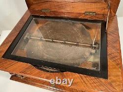 ANTIQUE SYMPHONION DISC MUSIC BOX WITH 12 DISC 19.5x15x10 Working Burled Wood