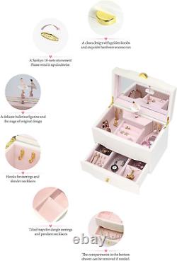 ARCPHIL Ballerina Jewelry Box Wooden Music Box for Girls with Drawer and Large M