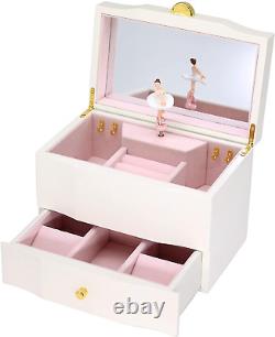 ARCPHIL Ballerina Jewelry Box Wooden Music Box for Girls with Drawer and Large M
