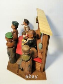 Anri Hand Carved Wood Mechanical Beer Bar Music Box Bar Set