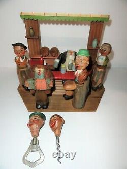 Anri Hand Carved Wood Mechanical Beer Bar Music Box Bar Set