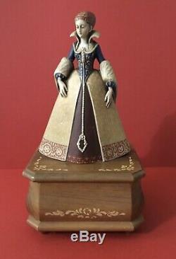 Anri Hand Carved Wood Reuge Swiss Musical Movement Music Box Queen Figure VGC