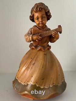 Anri Italian Wooden Reuge Music Box Happy Birthday- Wood Girl Playing A Guitar
