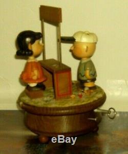 Anri Wood Carving Music Box Charlie Brown Lucy Vintage 1968. Plays Great