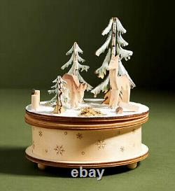 Anthropologie Enchanted Forest Music Box Wood Woodland Deer Animals Snow NEW