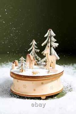 Anthropologie Enchanted Forest Music Box Wood Woodland Deer Animals Snow NEW