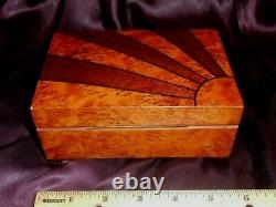 Antiq Swiss Thorens Thuya Wood Sunburst Veneer Jewelry-music Box 2 Tunes Video