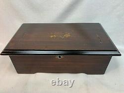 Antique 1800's music box Swiss 6 Airs melodies large wood case Working