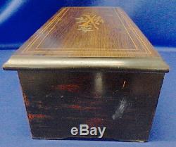 Antique 19th Century Lever Wind Wood Swiss Music Box with Inlayed Marketry