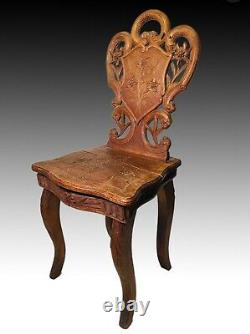 Antique 19th c Black Forest Wooden Carved Walnut Childs Music Box Chair 26