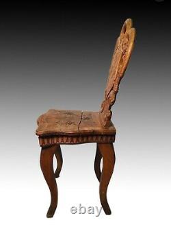 Antique 19th c Black Forest Wooden Carved Walnut Childs Music Box Chair 26