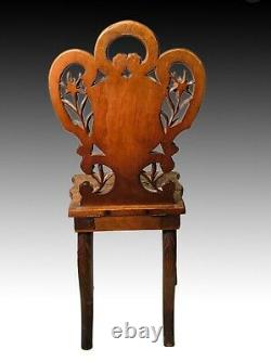 Antique 19th c Black Forest Wooden Carved Walnut Childs Music Box Chair 26