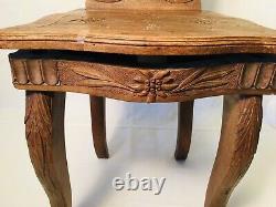 Antique 19th c Black Forest Wooden Carved Walnut Childs Music Box Chair 26