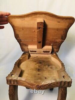 Antique 19th c Black Forest Wooden Carved Walnut Childs Music Box Chair 26