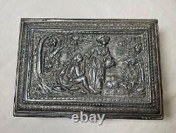 Antique 19th century footed ornate silverplate wood Swiss cylindrical music box