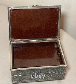 Antique 19th century footed ornate silverplate wood Swiss cylindrical music box