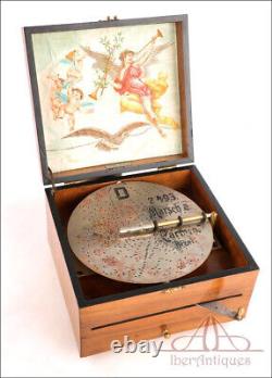 Antique Adler Mahogany Disc Music Box, Germany Ca. 1900