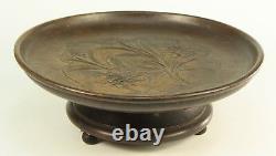 Antique Black Forest Carved Wood Swiss Wind-Up Musical Bowl Compote Edelweiss