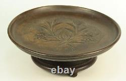 Antique Black Forest Carved Wood Swiss Wind-Up Musical Bowl Compote Edelweiss