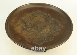 Antique Black Forest Carved Wood Swiss Wind-Up Musical Bowl Compote Edelweiss