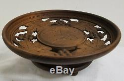 Antique Black Forest Carved Wooden Swiss Music Box Bowl Dish