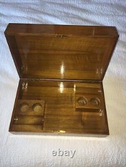 Antique Burl Wood Top Dresser Box Inlaid Horse Top Music Box w Fitted Interior