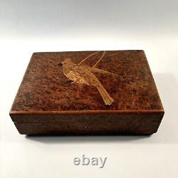 Antique Burlwood Marquetry Box, Made In France, Inlaid Bird, 2 Airs Music