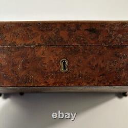 Antique Burlwood Marquetry Box, Made In France, Inlaid Bird, 2 Airs Music