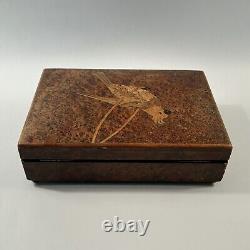 Antique Burlwood Marquetry Box, Made In France, Inlaid Bird, 2 Airs Music