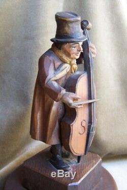 Antique Carved Wood Figure-Germany-Italy-Bowerymusic box-10-bass -cello