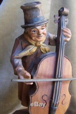 Antique Carved Wood Figure-Germany-Italy-Bowerymusic box-10-bass -cello