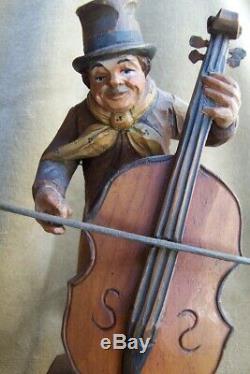 Antique Carved Wood Figure-Germany-Italy-Bowerymusic box-10-bass -cello