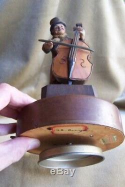 Antique Carved Wood Figure-Germany-Italy-Bowerymusic box-10-bass -cello