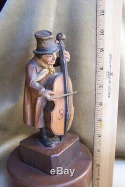 Antique Carved Wood Figure-Germany-Italy-Bowerymusic box-10-bass -cello