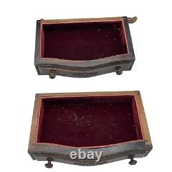 Antique Dark Wood Chest Jewelry Box Locking Music Metal Mounts Footed