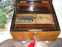 Antique Disc Playing Mahogany Music Box By Polyphon Plus 20-11 Discs