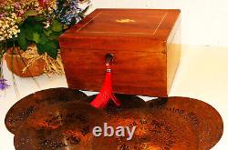 Antique Disc Playing Mahogany Music Box By Polyphon Plus 20-11 Discs