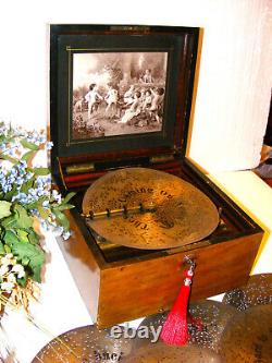 Antique Disc Playing Mahogany Music Box By Polyphon Plus 20-11 Discs