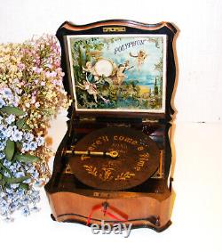 Antique Disc Playing Serpenine Music Box By Polyphon Plus 18 Discs