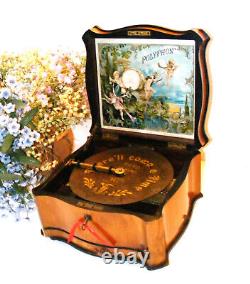 Antique Disc Playing Serpenine Music Box By Polyphon Plus 18 Discs