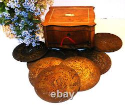 Antique Disc Playing Serpenine Music Box By Polyphon Plus 18 Discs